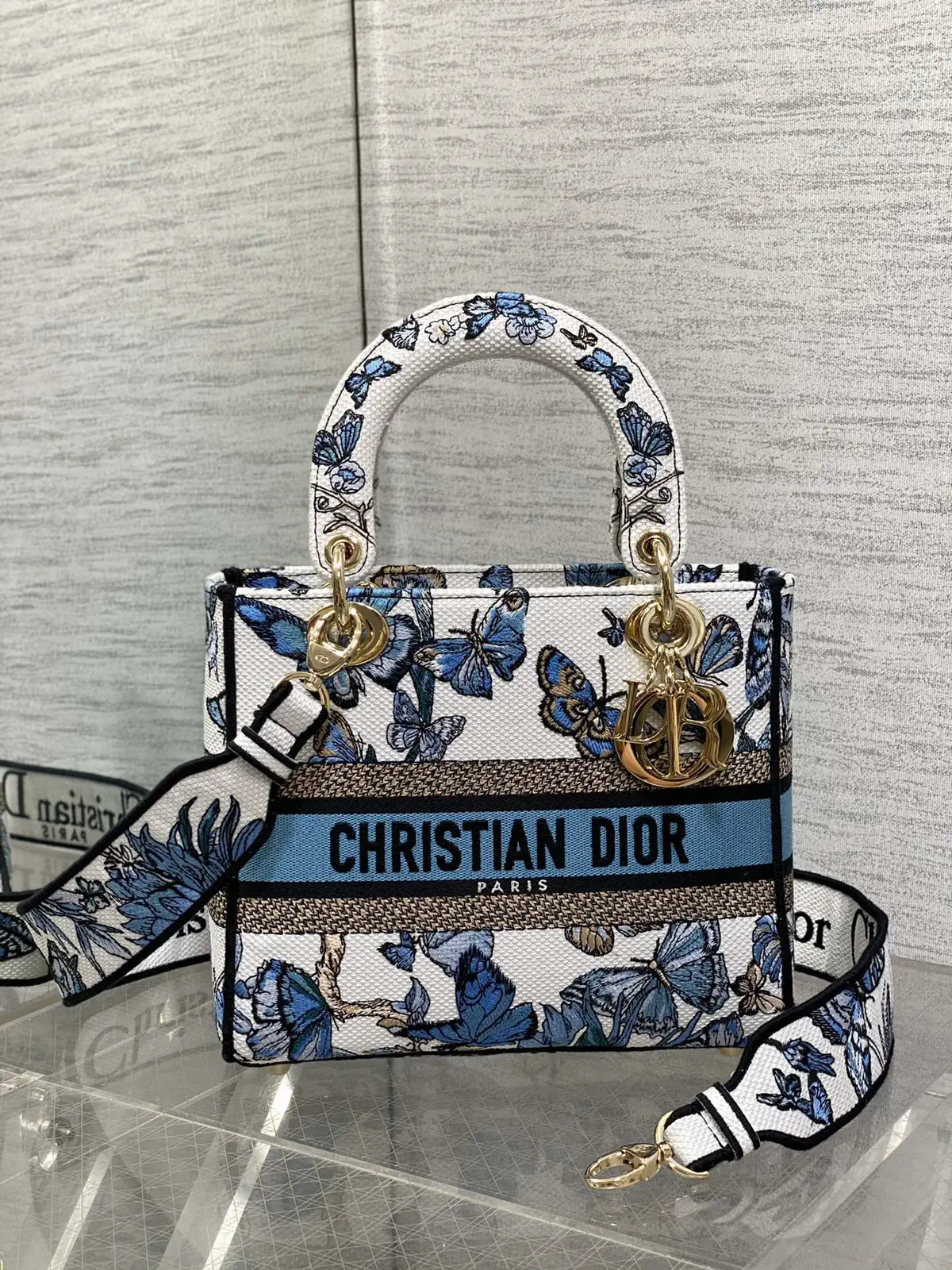 Dior Butterfly Embroidered Top Handle Bag image 1