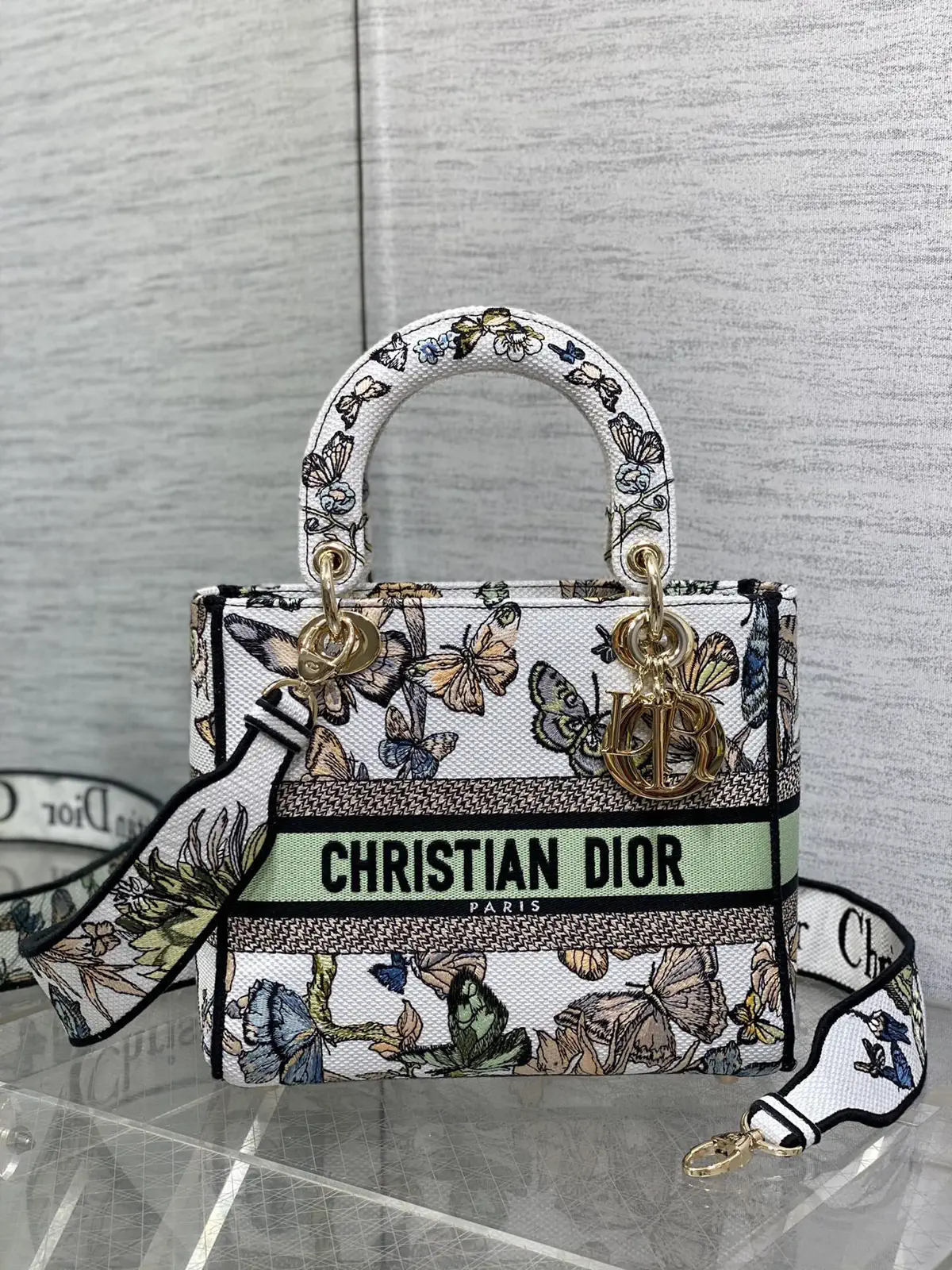 Dior Embroidered Butterfly Top Handle Bag image 1
