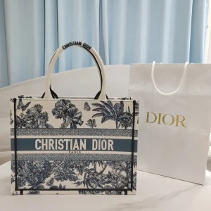 Dior Book Tote with Blue Palms Toile Embroidery image 1