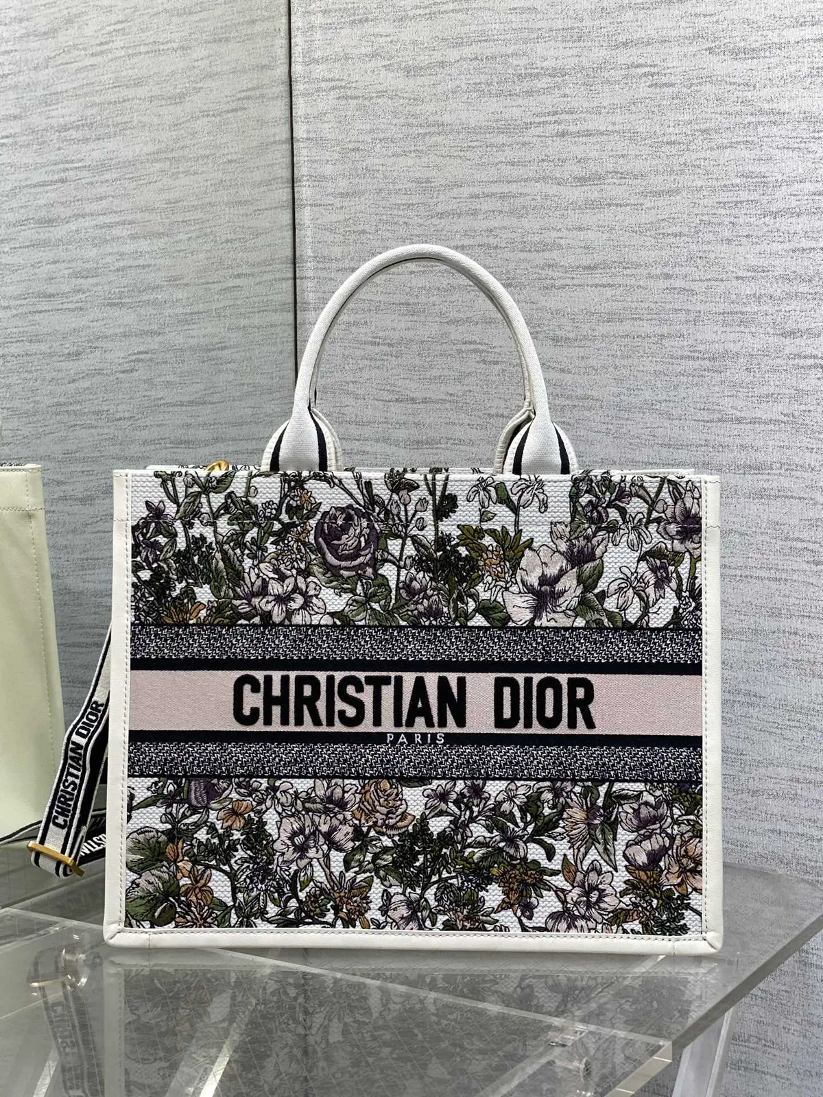 Dior Floral Embroidered Tote Bag image 1