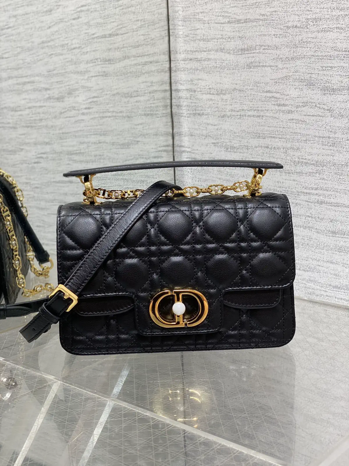 Dior Quilted Pearl Chain Top Handle Bag image 1