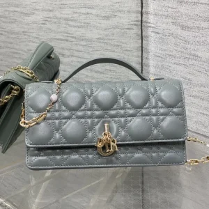 Dior Quilted Top Handle Clutch with Pearl Chain image 1