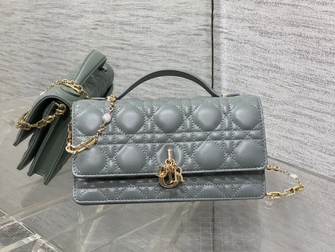 Dior Quilted Top Handle Clutch with Pearl Chain image 1