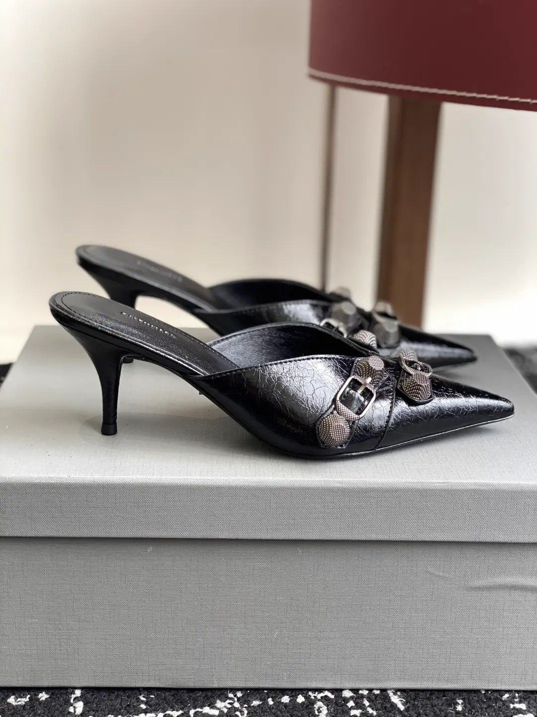 Balenciaga 25ss Pointed Toe Studded Kitten Heel Mules image 1