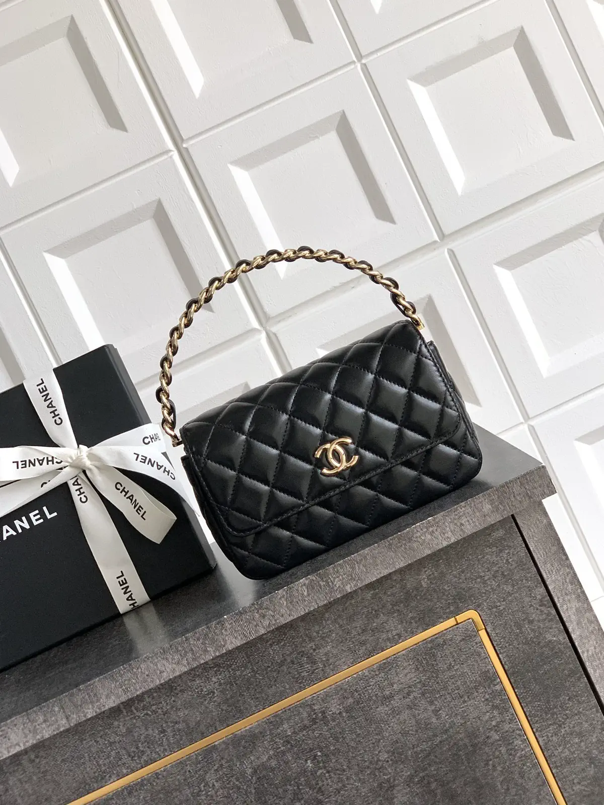 Chanel Black Quilted Top Handle Bag image 1
