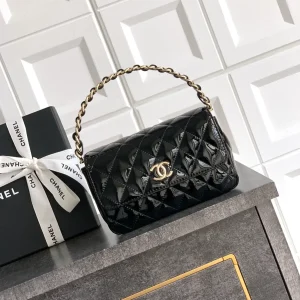 Chanel Black Quilted Patent Leather Top Handle Bag image 1