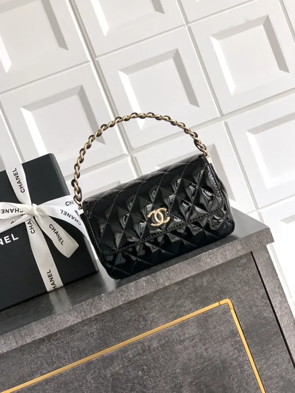 Chanel Black Quilted Patent Leather Top Handle Bag image 1