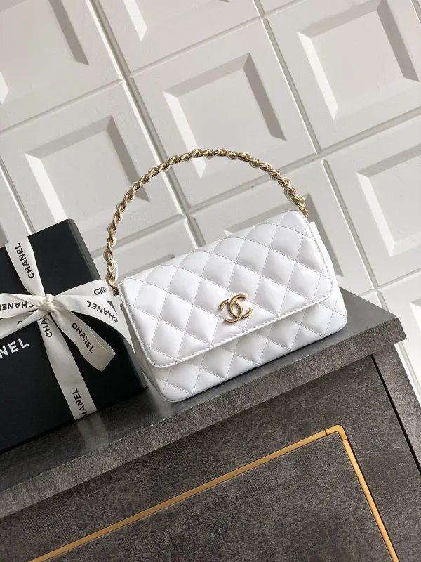 Chanel White Quilted Patent Leather Top Handle Bag image 1