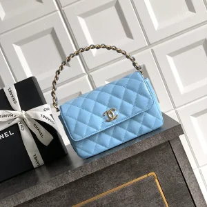 Chanel Light Blue Quilted Patent Leather Top Handle Bag image 1