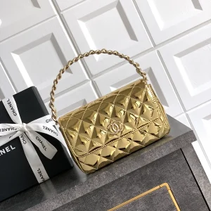 Chanel Gold Quilted Patent Leather Top Handle Bag image 1