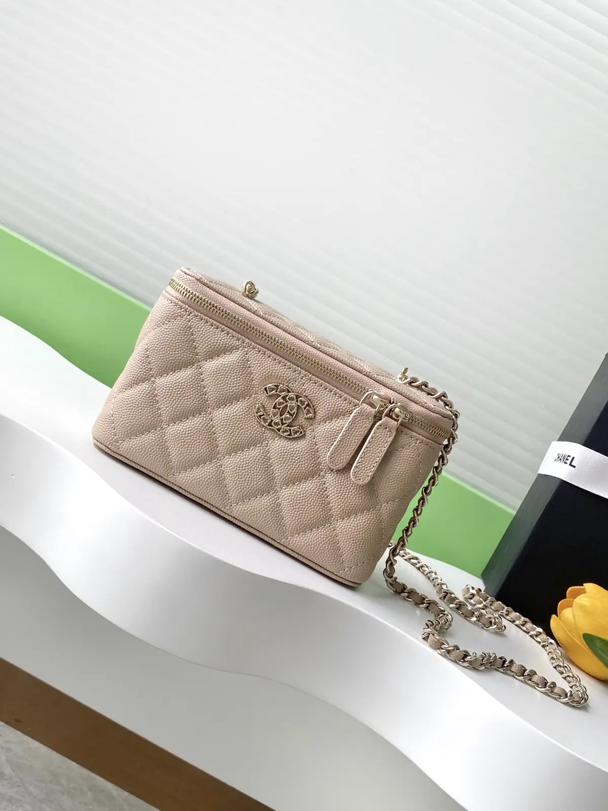 Chanel Quilted Cosmetic Bag with Chain Strap image 1