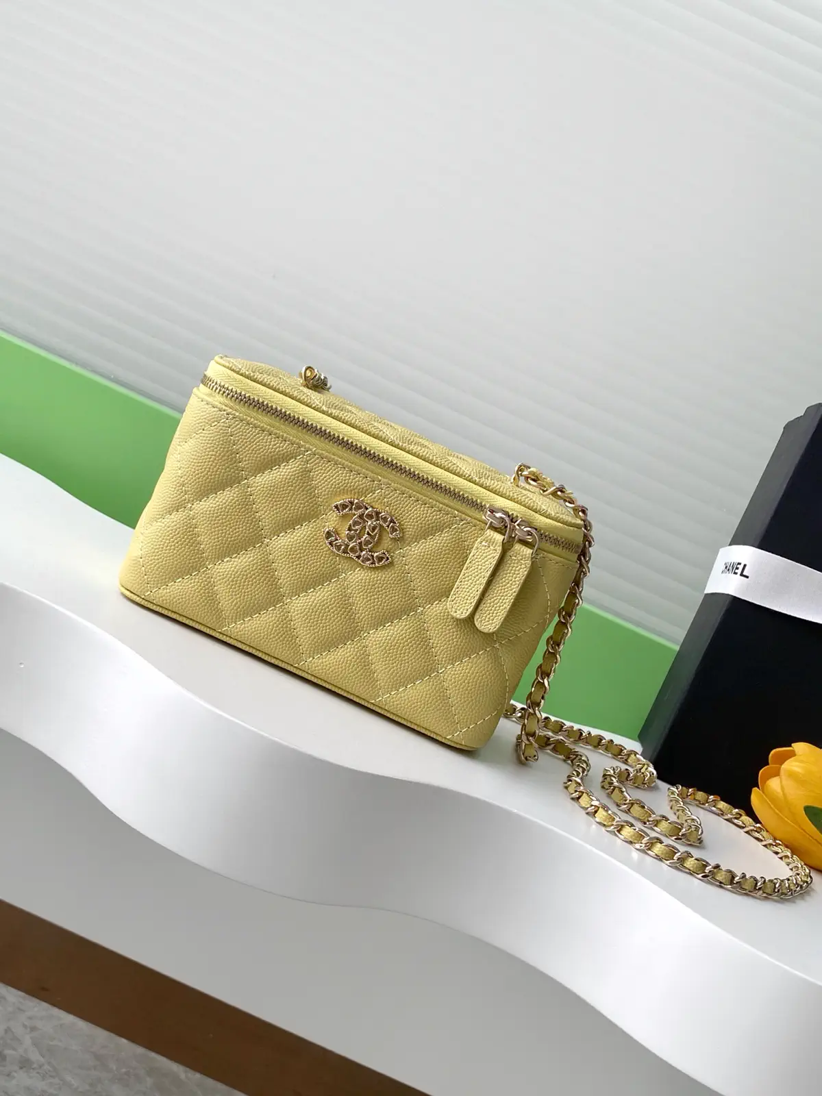 Chanel Quilted Cosmetic Bag with Chain Strap image 1