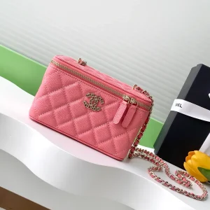 Chanel Pink Quilted Cosmetic Bag with Chain Strap image 1