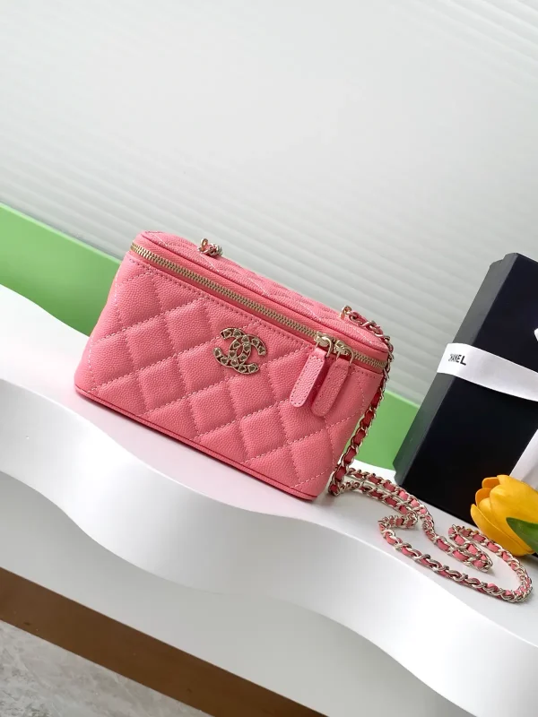Chanel Pink Quilted Cosmetic Bag with Chain Strap image 1