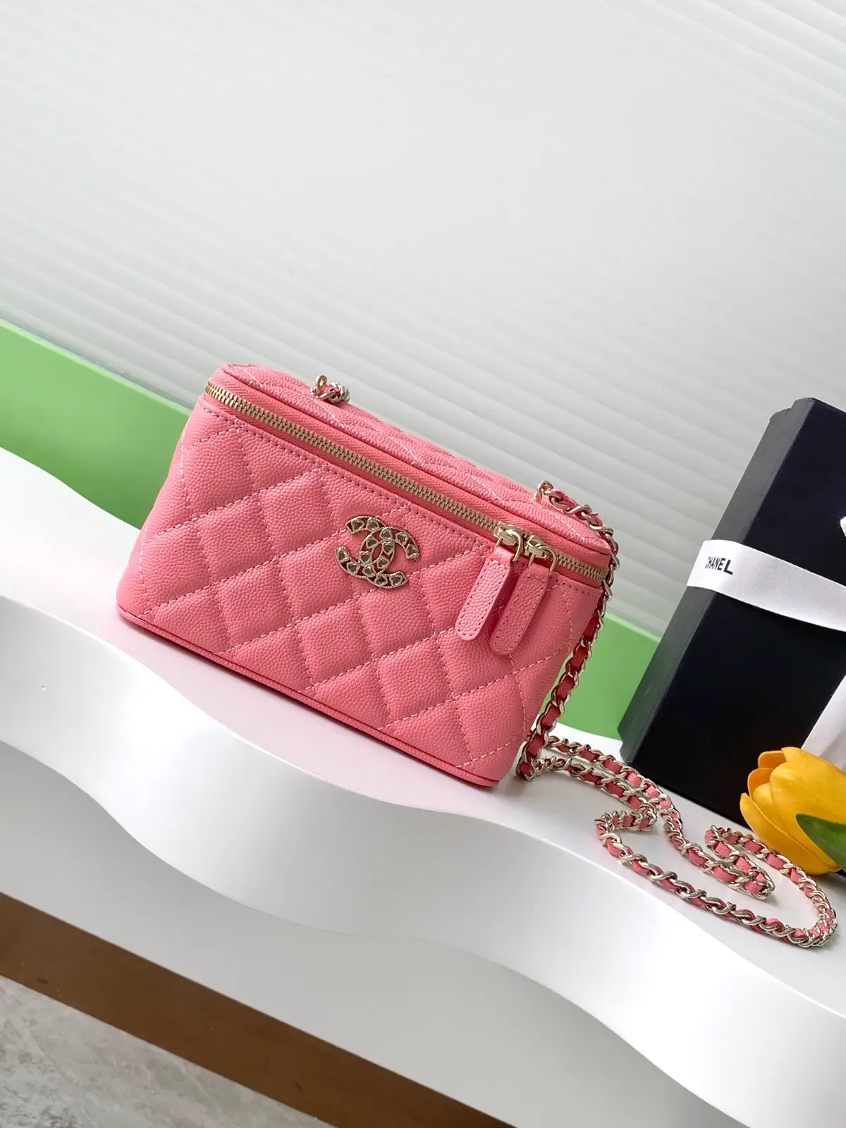 Chanel Pink Quilted Cosmetic Bag with Chain Strap image 1
