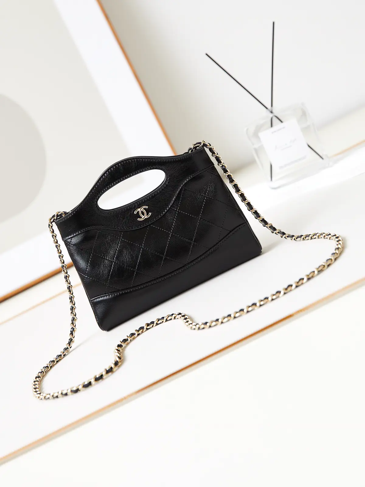 Chanel Black Quilted Nano Top Handle Bag with Chain Strap image 1