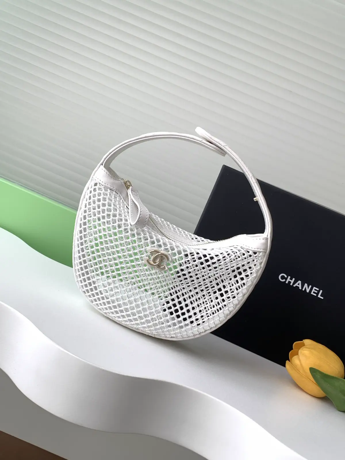 Chanel White Mesh Hobo Shoulder Bag image 1