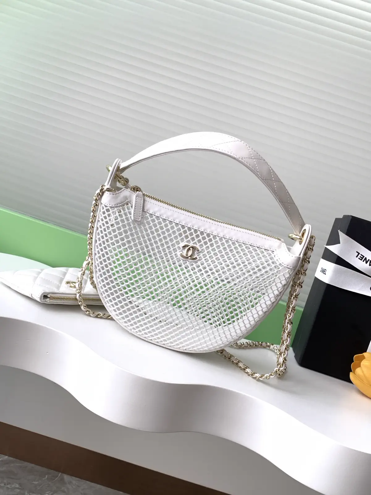 Chanel White Mesh Crescent Bag image 1