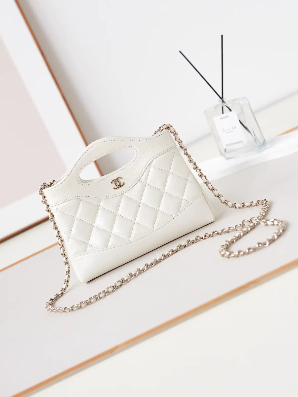 Chanel White Quilted Nano Top Handle Bag with Chain Strap image 1