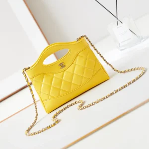 Chanel Yellow Quilted Nano Top Handle Bag with Chain Strap image 1