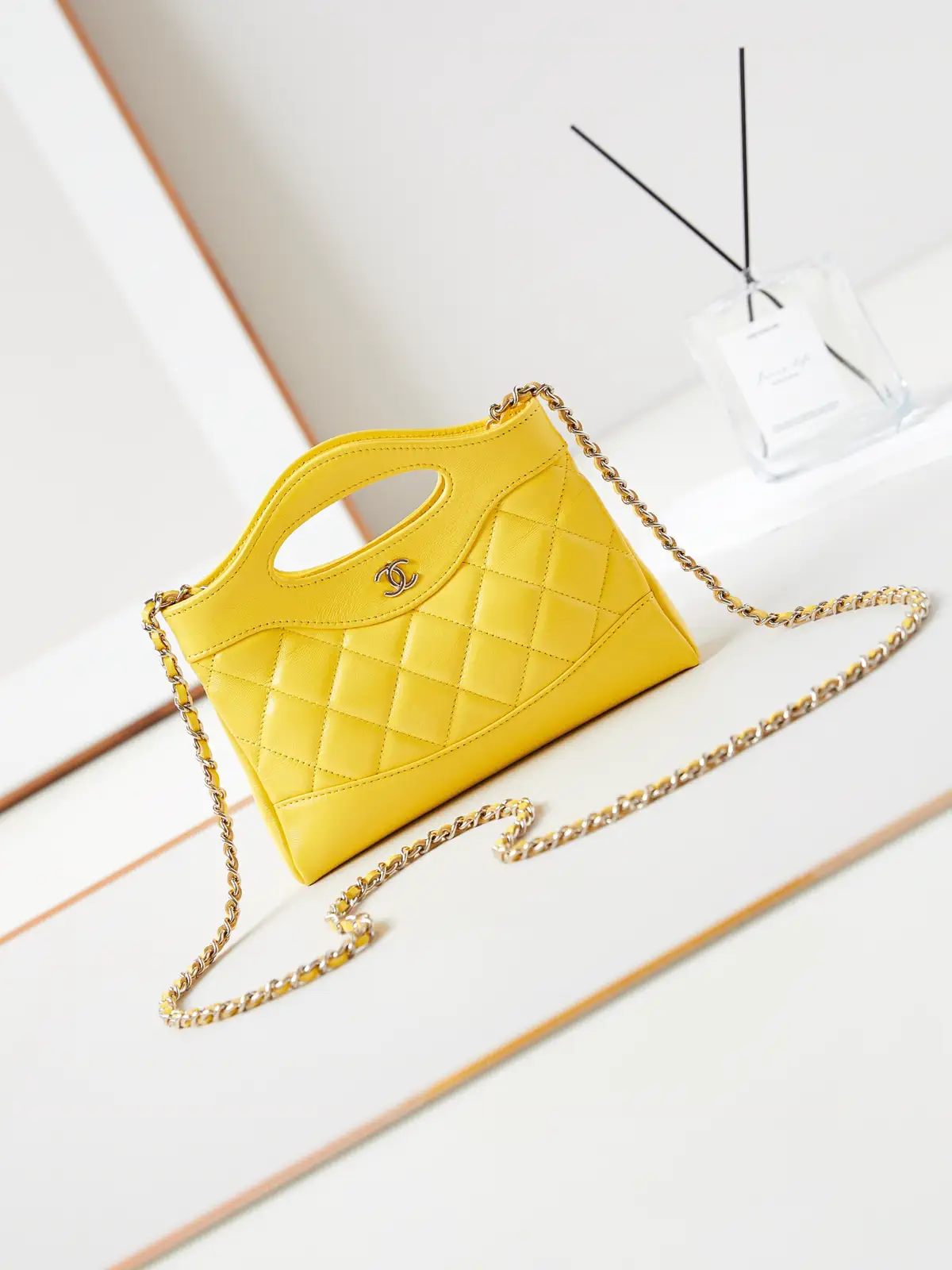 Chanel Yellow Quilted Nano Top Handle Bag with Chain Strap image 1