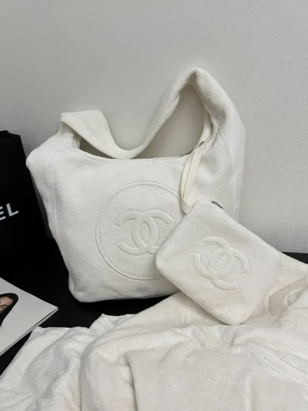 Chanel White Terry Tote Bag with Pouch image 1