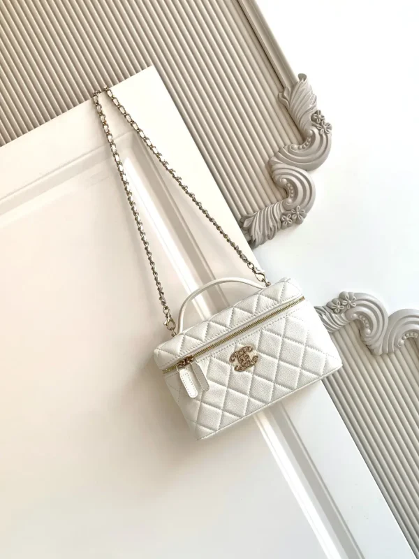 Chanel White Quilted Top Handle Bag with Chain Strap image 1
