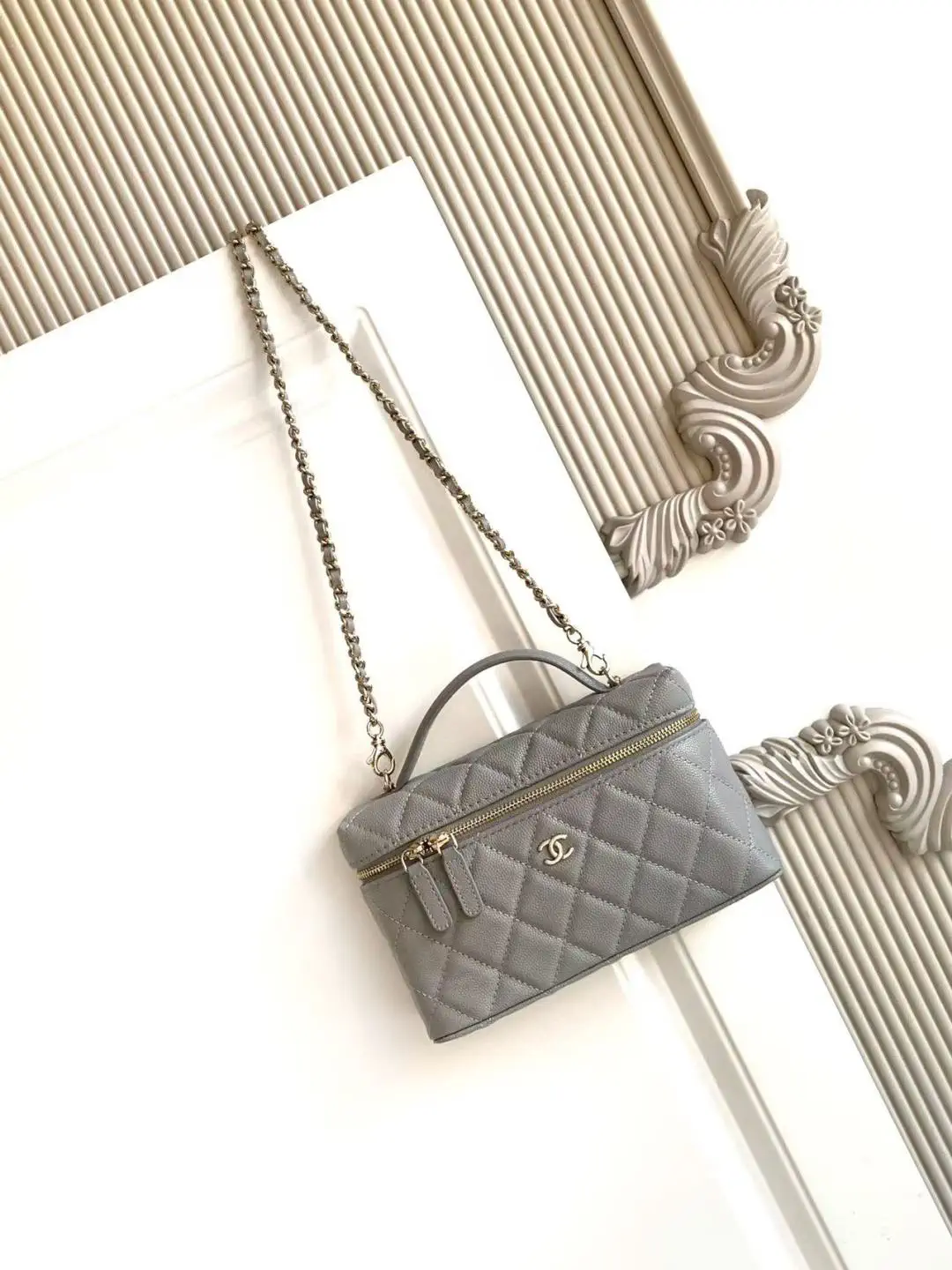 Chanel Quilted Top Handle Bag with Chain Strap image 1