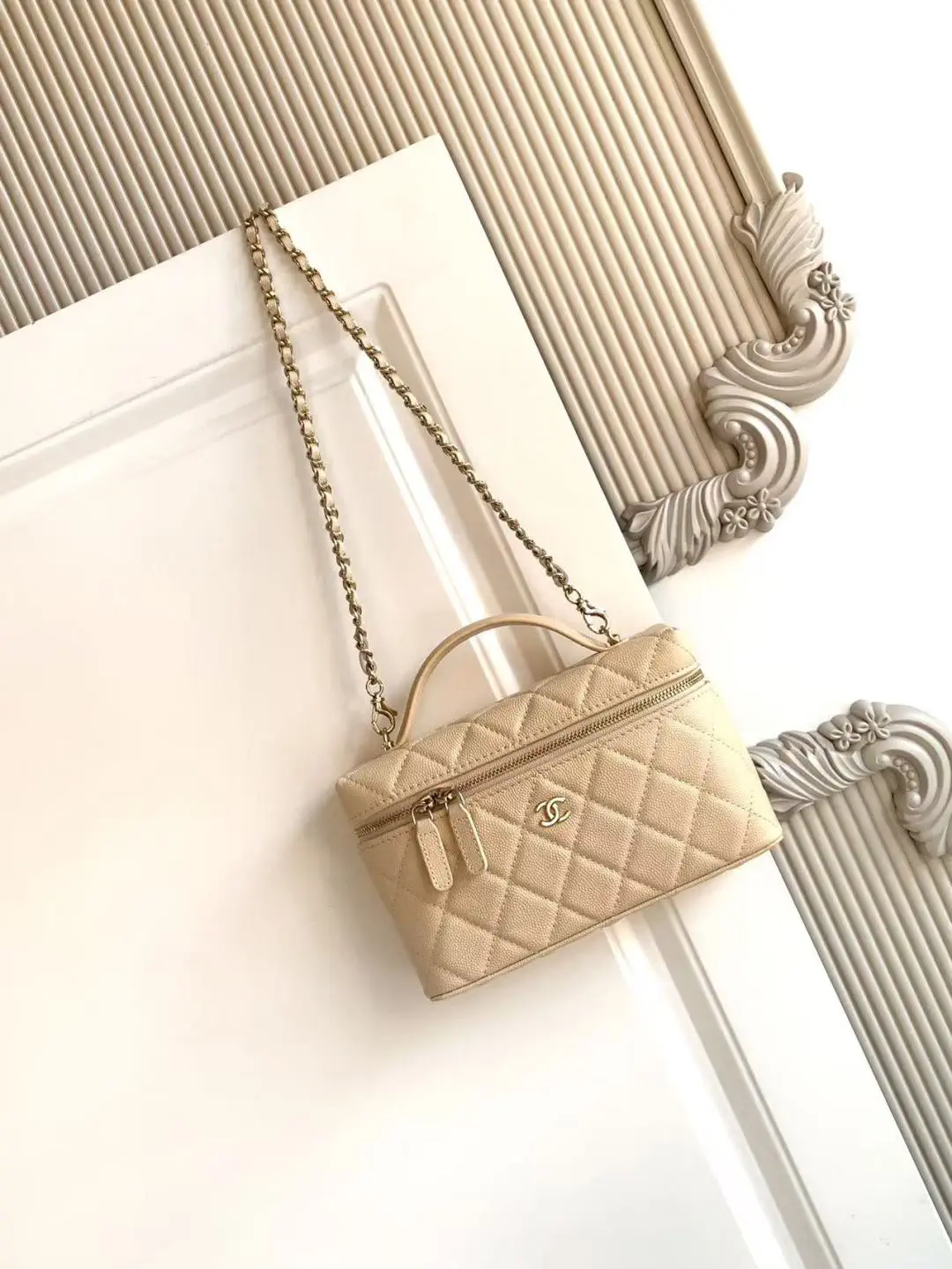 Chanel Quilted Top Handle Bag with Chain Strap image 1