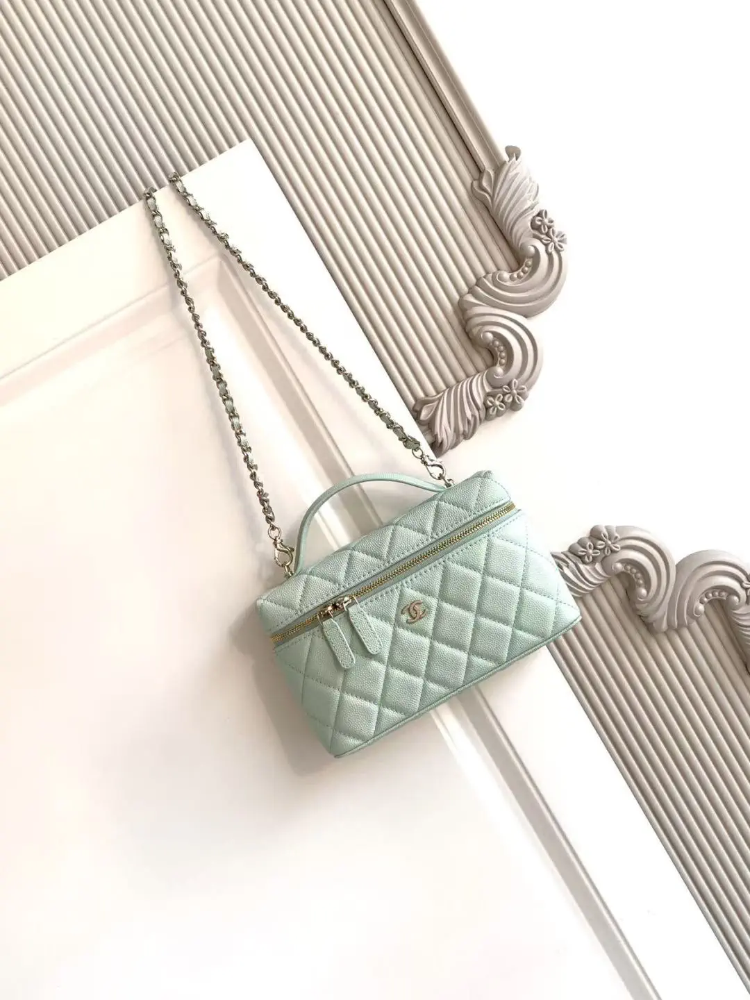 Chanel Quilted Top Handle Bag with Chain Strap image 1