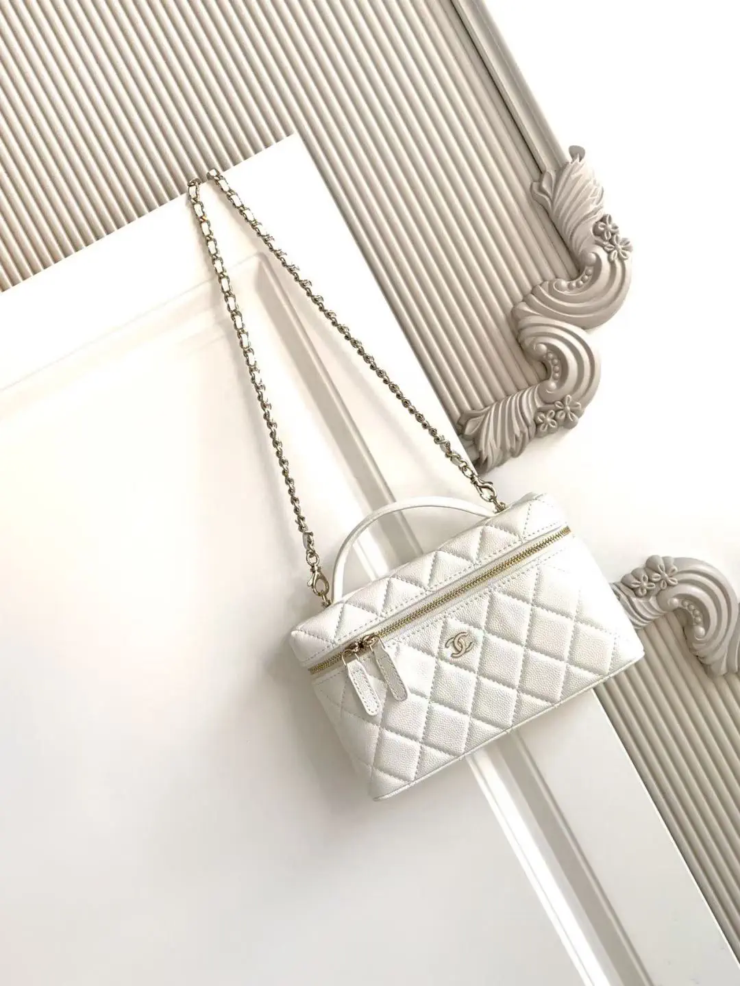 Chanel White Quilted Top Handle Bag image 1
