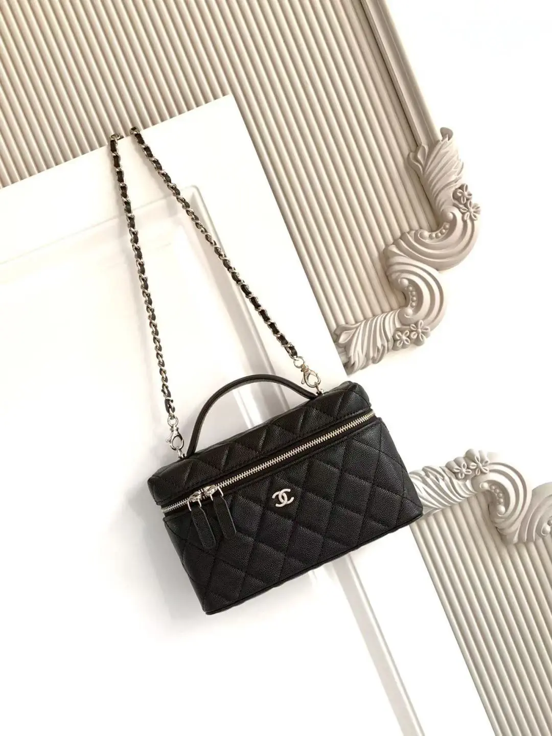Chanel Black Quilted Top Handle Bag with Chain Strap image 1