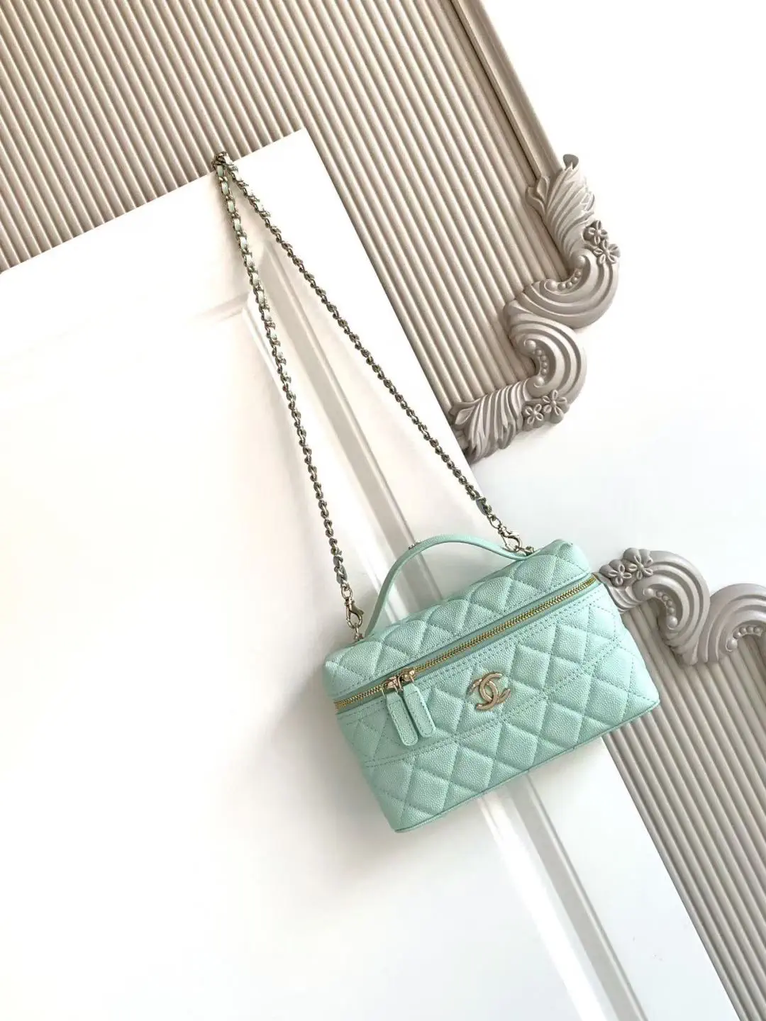 Chanel Mint Green Quilted Top Handle Bag with Chain Strap image 1
