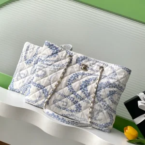 Chanel Blue and White Quilted Tote Bag image 1