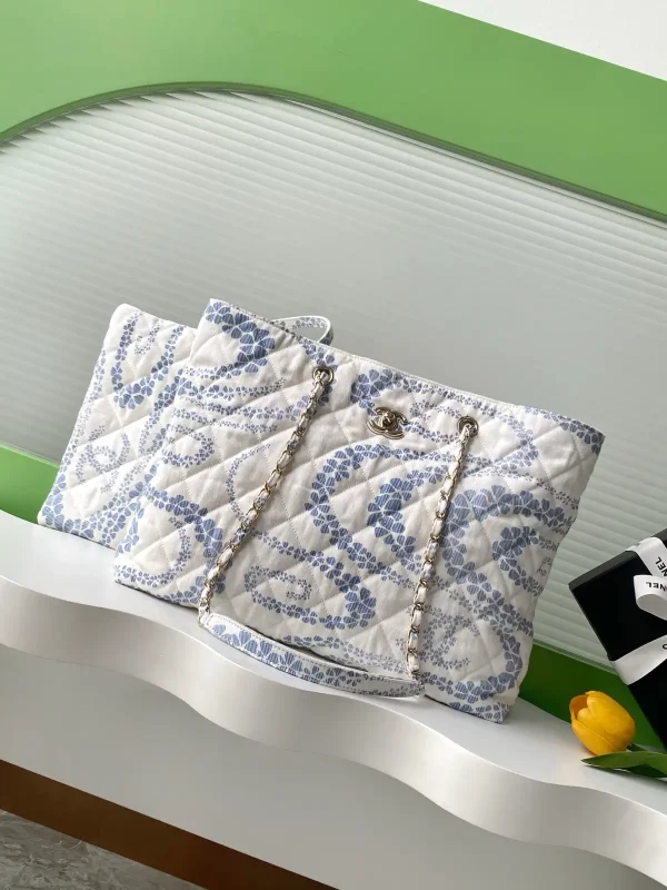 Chanel Blue and White Quilted Tote Bag image 1