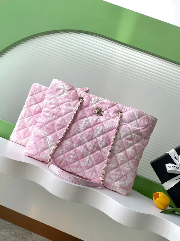 Chanel Pink Floral Quilted Tote Bag image 1