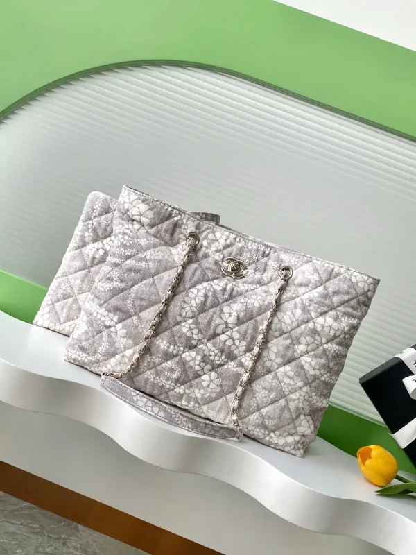 Chanel Gray Floral Quilted Tote Bag image 1