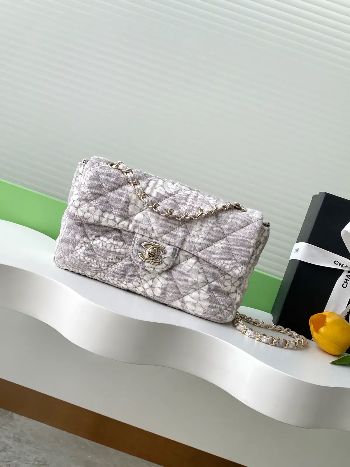 Chanel Quilted Floral Denim Shoulder Bag image 1