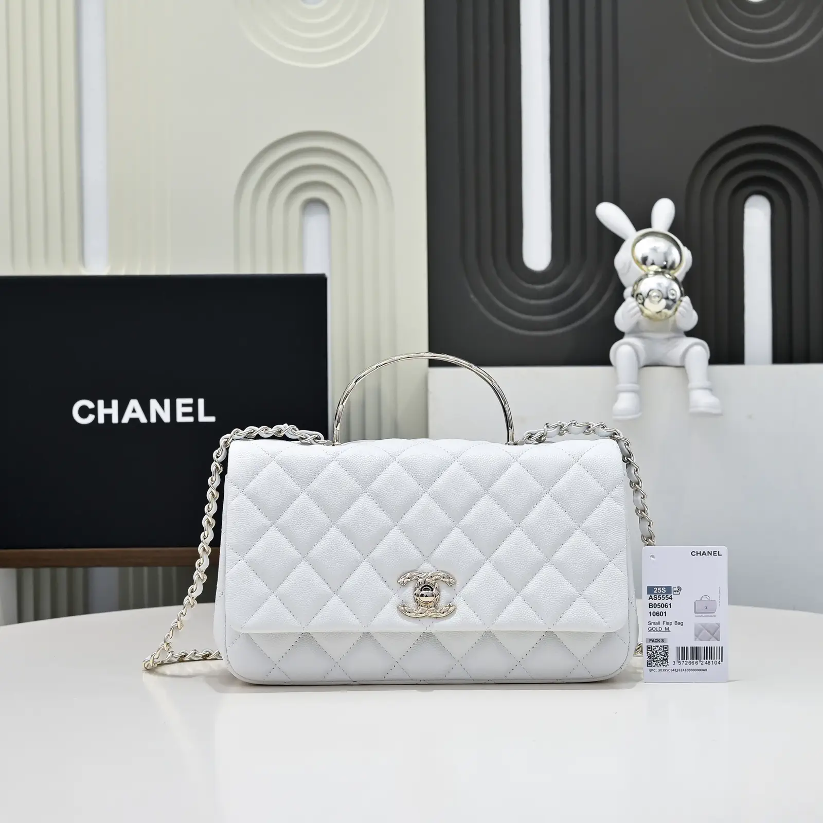Chanel White Quilted Top Handle Bag image 1