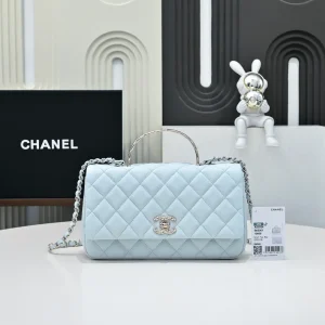 Chanel Light Blue Quilted Top Handle Bag image 1