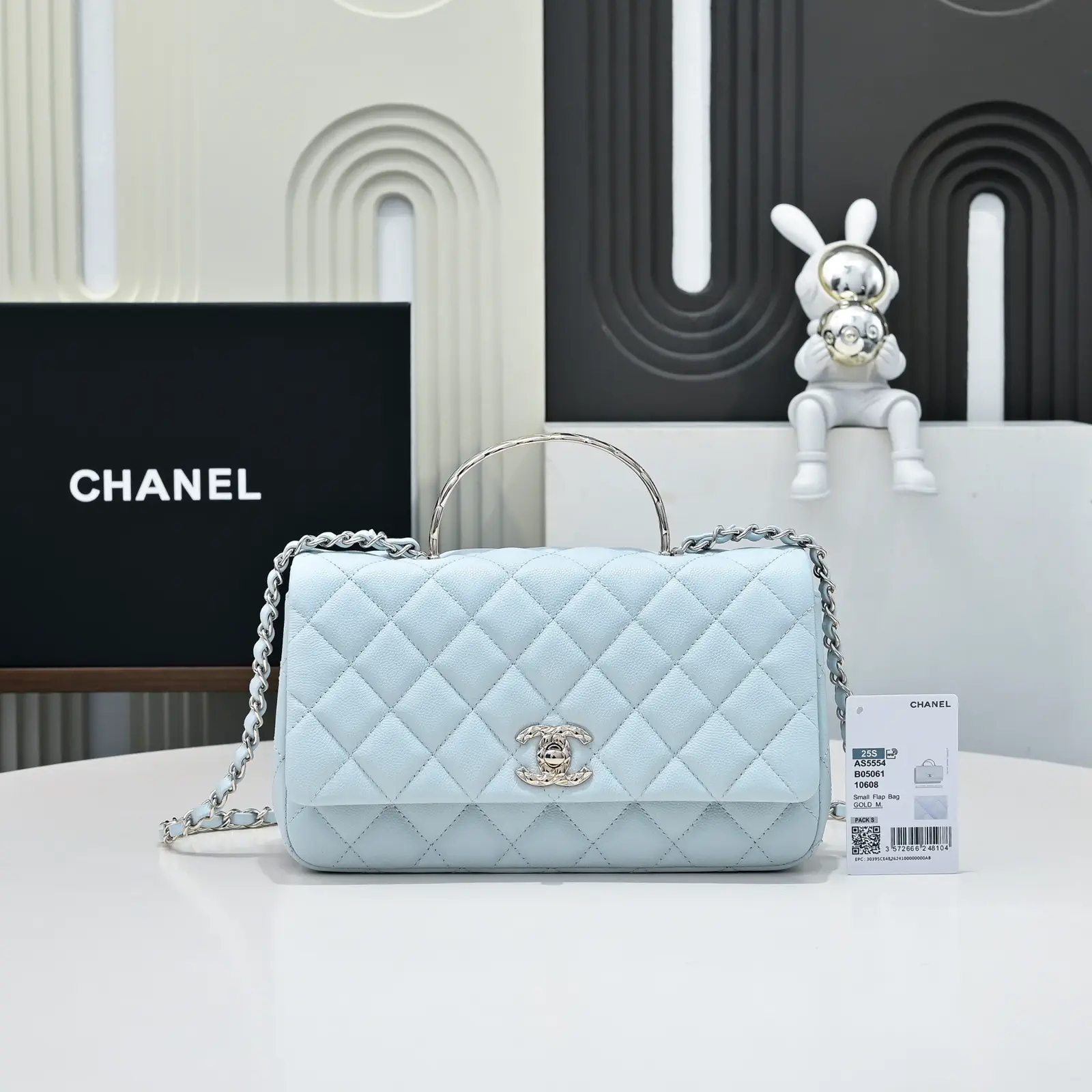 Chanel Light Blue Quilted Top Handle Bag image 1