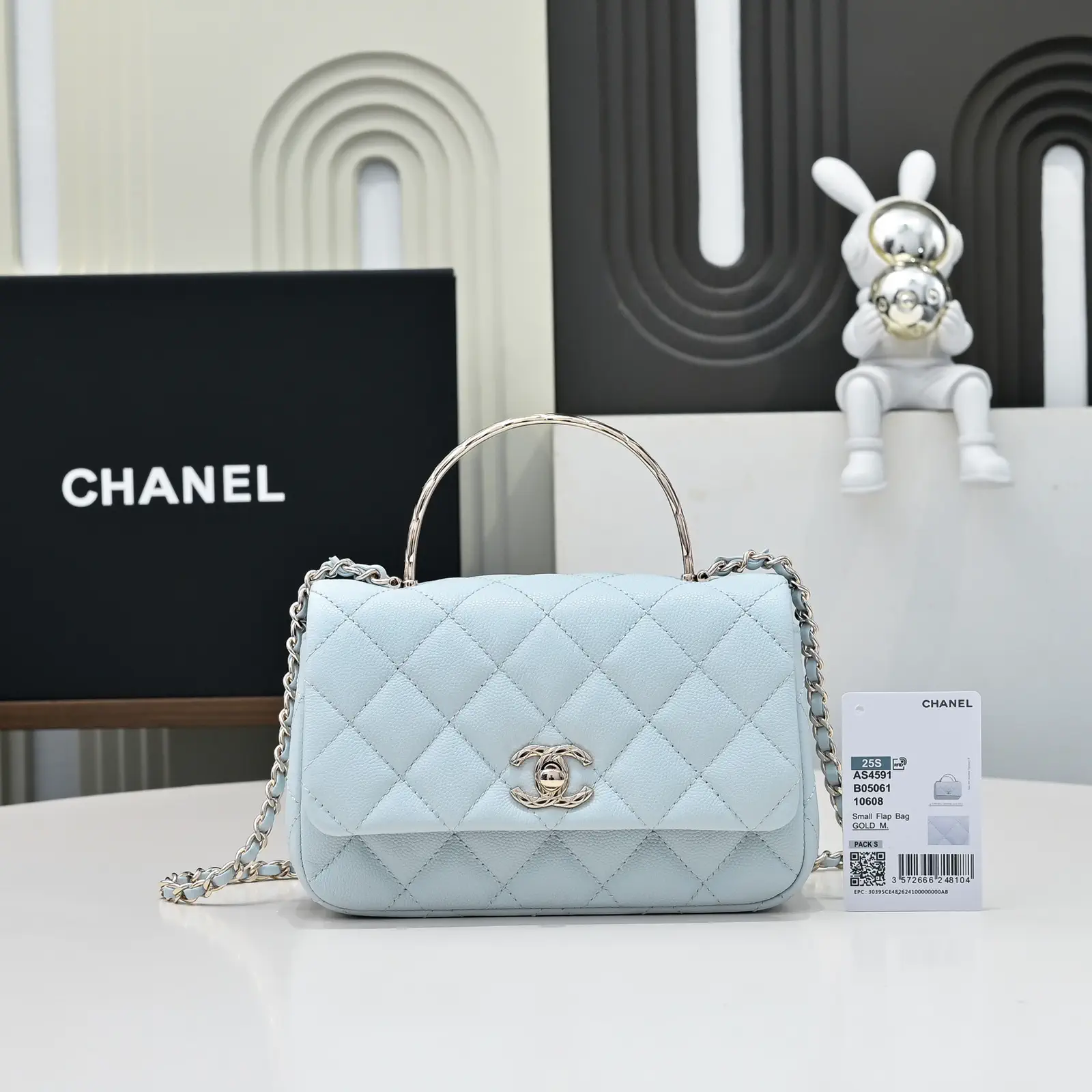 Chanel Light Blue Quilted Top Handle Bag image 1