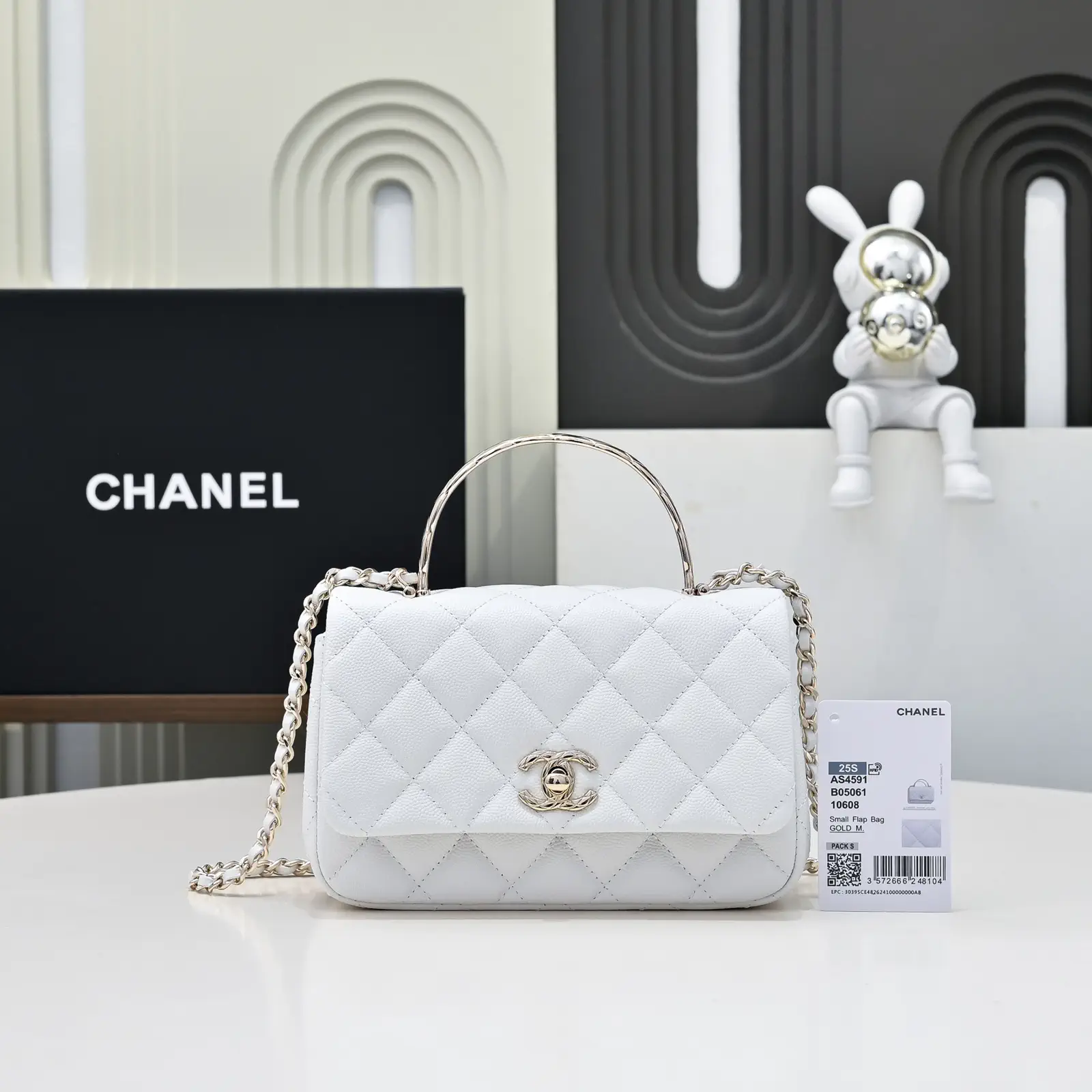 Chanel White Quilted Small Flap Bag with Top Handle image 1