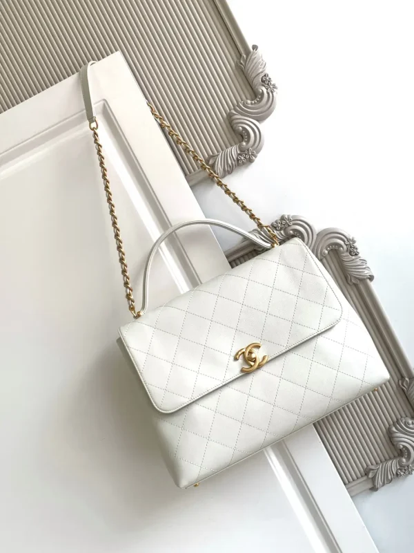 Chanel White Quilted Flap Top Handle Bag image 1