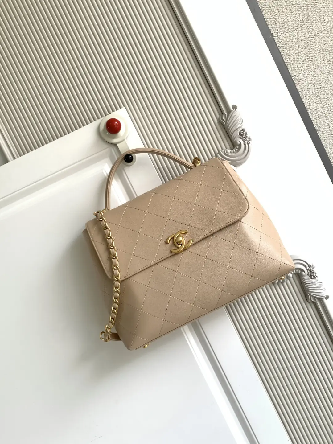Chanel Beige Quilted Flap Top Handle Bag image 1