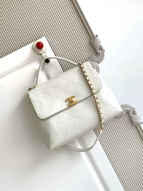 Chanel White Quilted Flap Top Handle Bag image 1