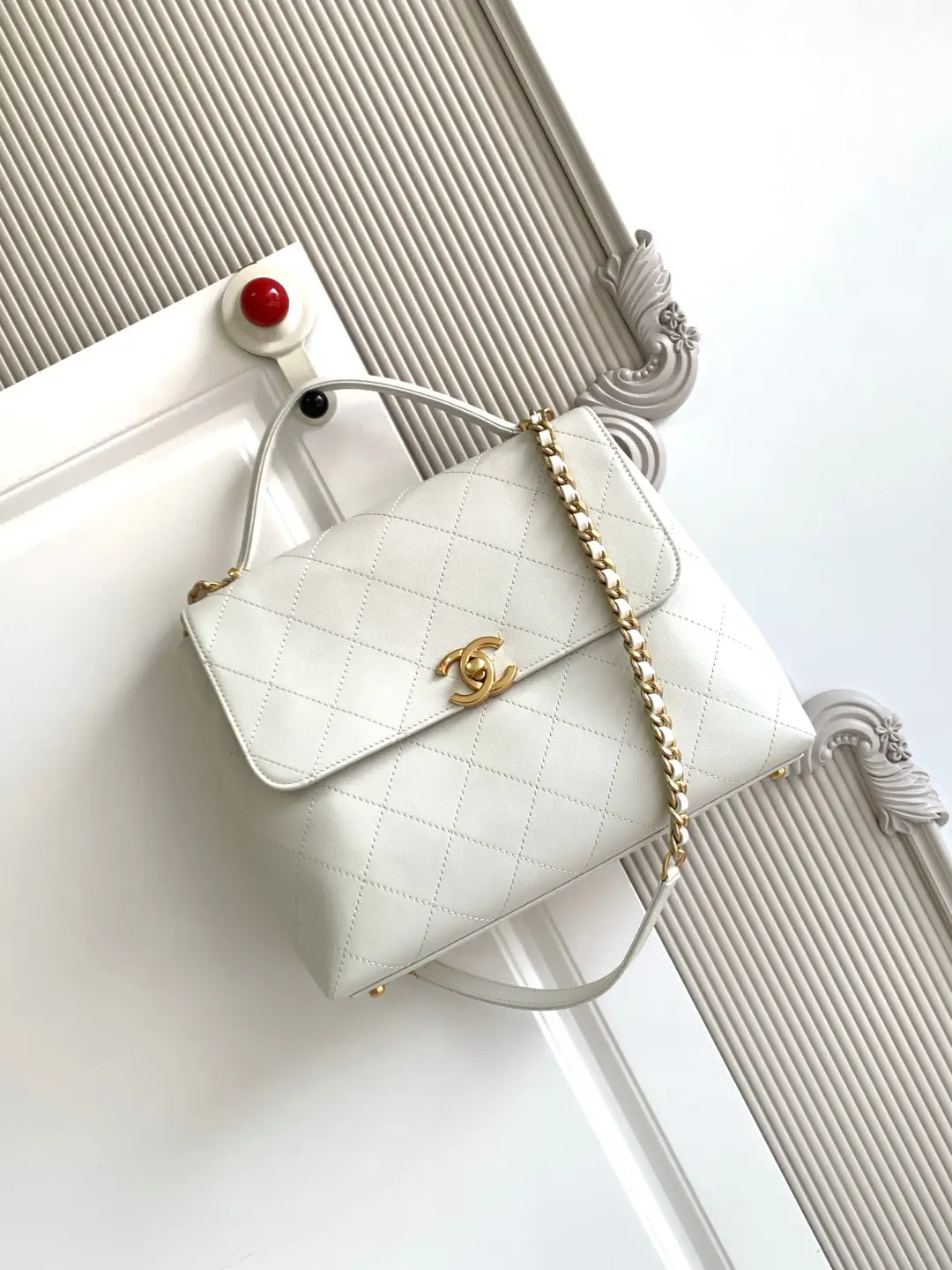 Chanel White Quilted Flap Top Handle Bag image 1