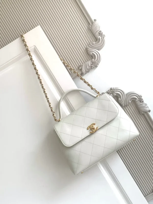 Chanel White Quilted Flap Bag with Top Handle image 1