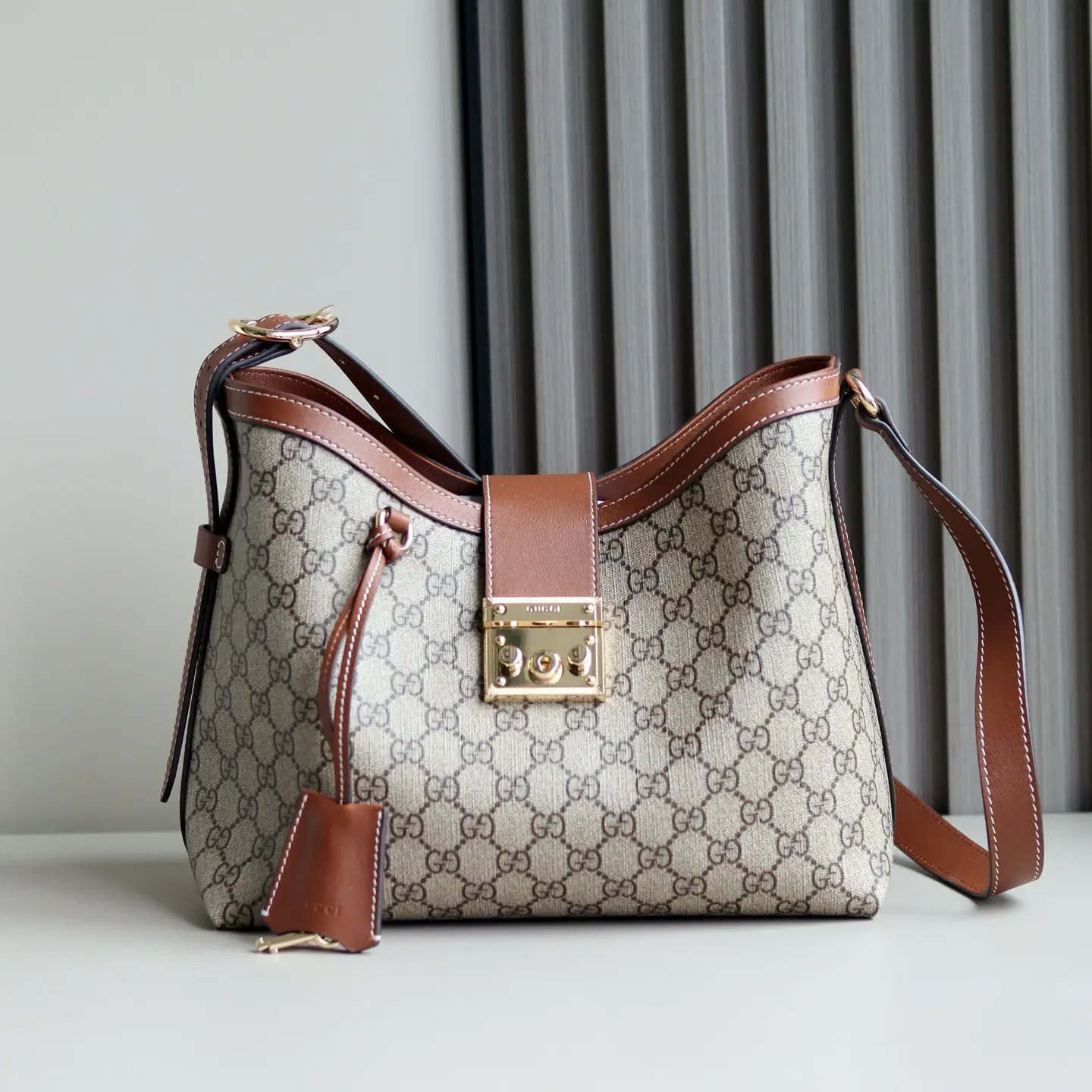 Gucci Monogram Shoulder Bag with Brown Leather Trim image 1