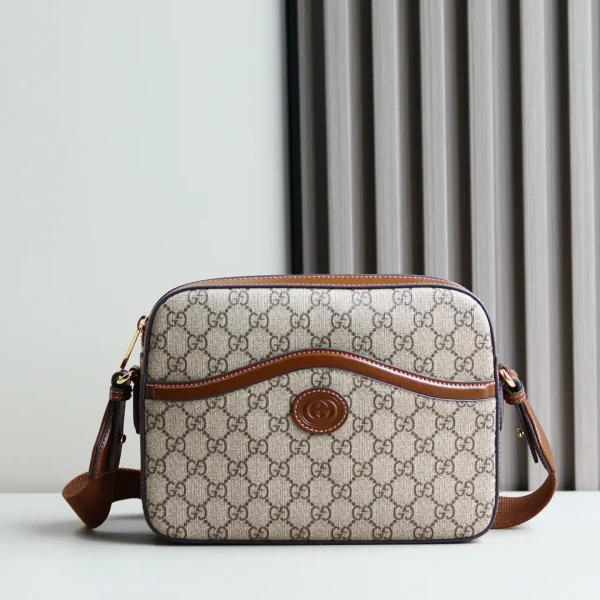 Gucci Monogram Crossbody Bag with Brown Trim image 1